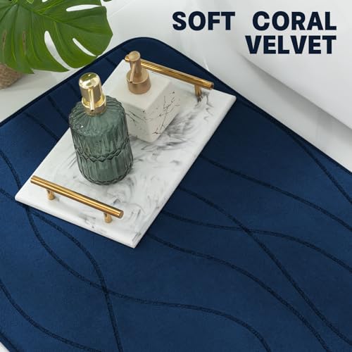 YIHOUSE 5-Piece Bathroom Rugs Set Memory Foam Bath Mat Navy Blue Dark Blue 3'10" x 1'8"