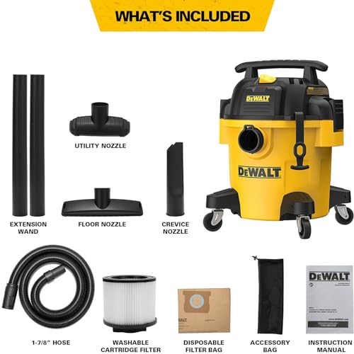 DeWALT 5 Gallon Yellow Wet/Dry Shop Vacuum with Attachments - Powerful 4 Peak HP
