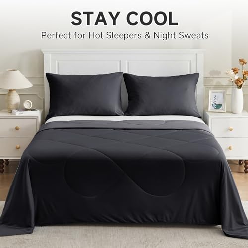 Cooling Comforter for Hot Sleepers Queen 90x90 Black - Breathable, Fast Cooling Bed Blanket