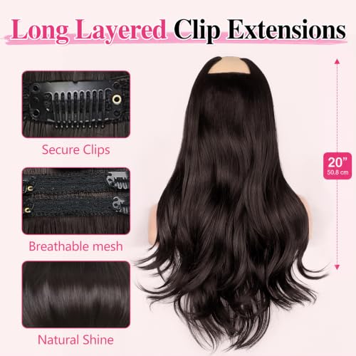 Dark Brown 20 Inch Clip-In Hair Extensions, Straight Layered Natural Look