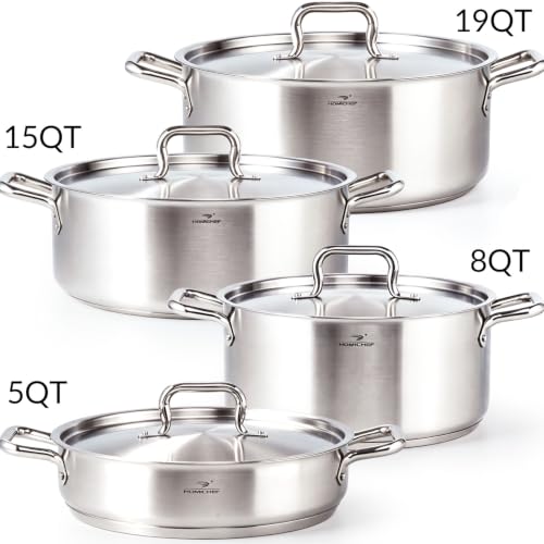 HOMICHEF 15 Qt Braiser Pan with Lid - Nickel Free Stainless Steel, 3-Ply Base, Matte Finish (Silver)