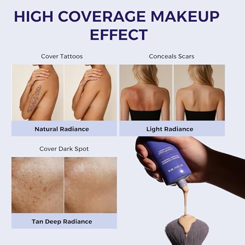 Tattoo Cover Up Makeup Waterproof, Body Coverage Perfector Tattoos Scars Blemishes Spots with 24Hr Long Lasting, Full Coverage Sweatproof Transfer Resistant Concealer for Face Body 2.5 oz, 03 Tan Deep