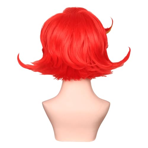 Medium Red and Yellow Cosplay Wig for Women Halloween Costume - Variation of Red with Yellow