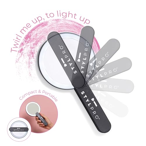 Stylideas Stylpro Twirl Me Up LED Hand Held Compact Makeup Mirror - Lightweight, USB Rechargeable - Rotating Handle Perfect for Selfies - 1 pc