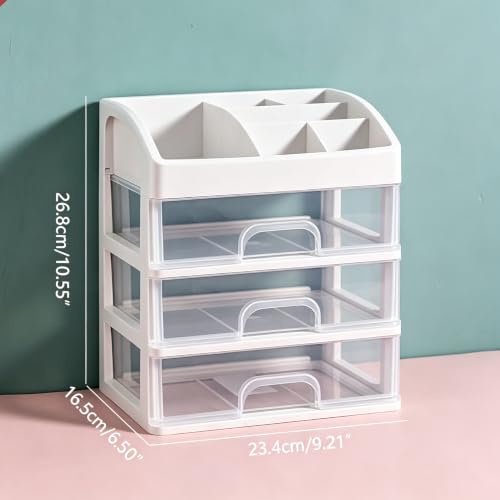 Makeup Organizer with 3 Drawers - Arc Type Plastic Storage for Vanity & Bathroom