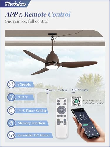 Outdoor Ceiling Fan with Light 42 Inch Bronze IP65 Waterproof Plug-In