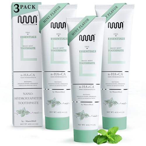 Nano Hydroxyapatite Toothpaste with Xylitol - Fluoride & SLS Free, Whitening & Sensitive Care, Magic Mint, 4 oz Pack of 3 - A