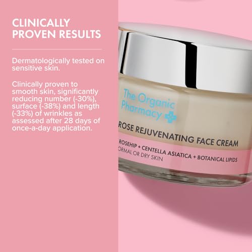 Organic Rose Rejuvenating Face Cream - Anti-Aging Moisturizer with Rosehip & Centella, 50ml