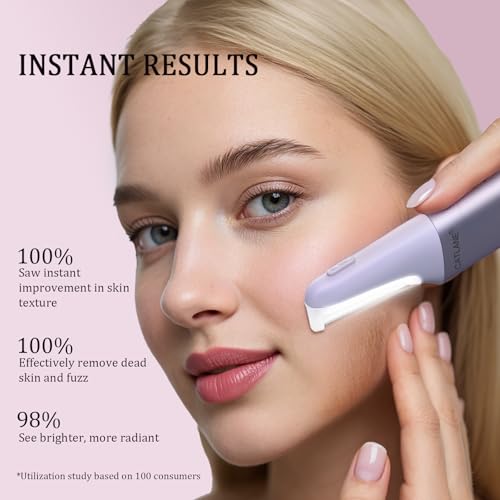 Dermaplane Razor for Women Face, Dermaplaning Tool for Face, Sonic Exfoliation & Peach Fuzz-Hair Removal System with 10 Dermaplaning Blades, Twilight Purple