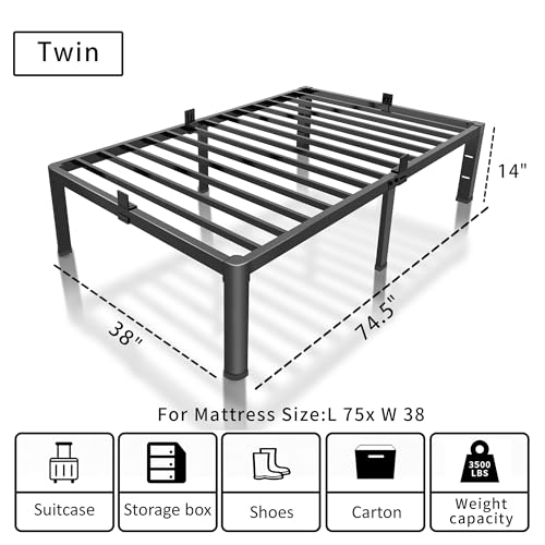 ROIL 14 Inch Twin Bed Frame with Rounded Corners, Heavy Duty Support & Under Bed Storage