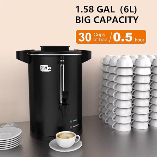 Festa Essential 6L 30-Cup Commercial Coffee Urn - Double Wall Stainless Steel Hot Water Dispenser
