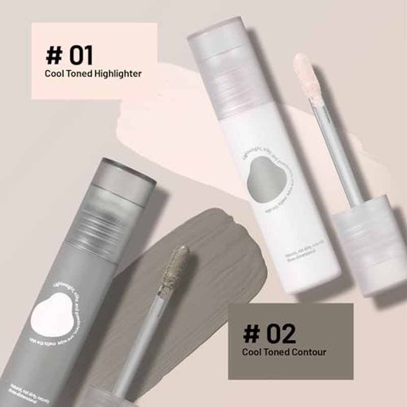 2 Pcs Cool Toned Grey Liquid Contour and Highlighter Stick, Cold Gray Cream Bronzer Blendable & Smooth Matte Finish, Long Lasting Face Shaping Contour Illuminator Brightening Makeup