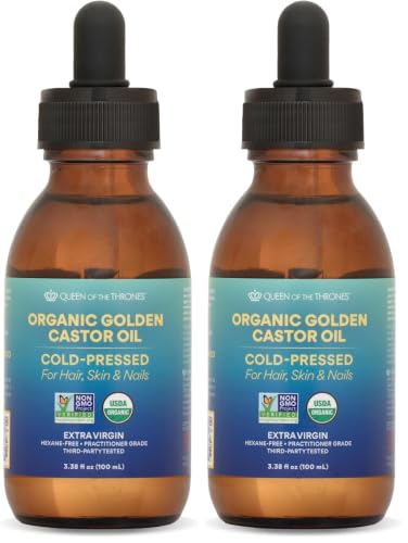 Organic Golden Castor Oil 3.38oz Pack of 2 - Pure, Hexane-Free, USDA Certified for Hair, Skin & Nails