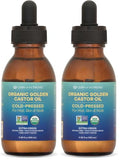 Organic Golden Castor Oil 3.38oz Pack of 2 - Pure, Hexane-Free, USDA Certified for Hair, Skin & Nails