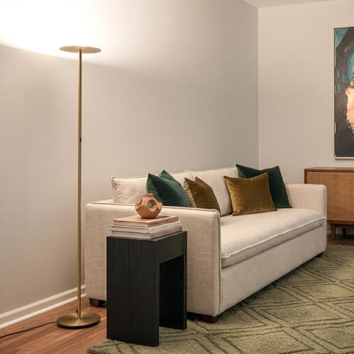 Antique Brass Brightech Sky LED Floor Lamp - Dimmable Tall Torch Light for Living Room & Bedroom