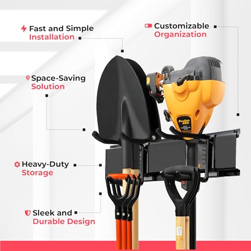 Garage Wall Organizer with Double Hooks - 96 Inch Shovel Holder Wall Mount