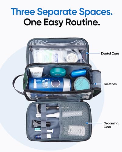 Green Medium Travel Toiletry Bag for Men - Full Open Dopp Kit with Dual Compartments