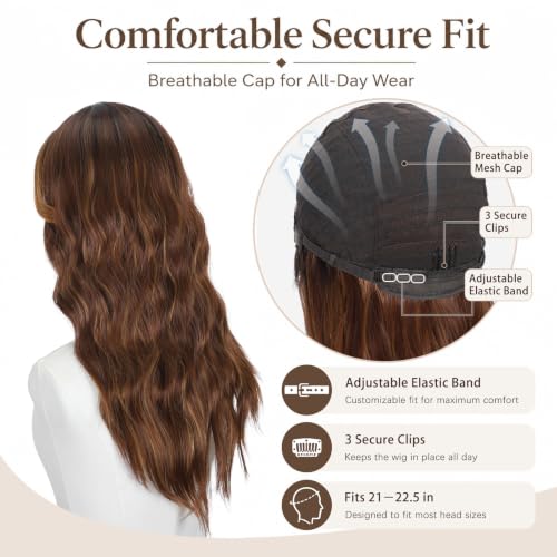 Auburn Caramel Brown Wigs for Women 22 Inch Middle Part Wavy Synthetic Wig - Variation of THIS Listing