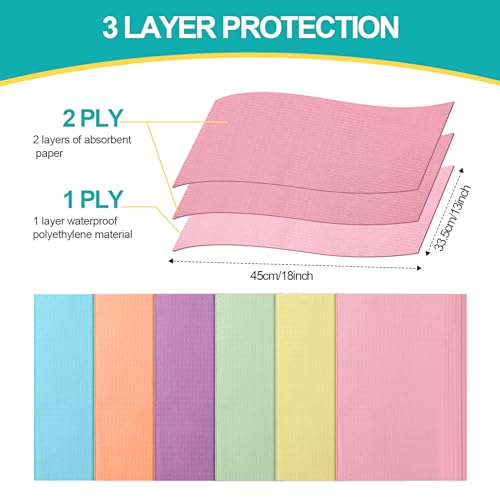 Jetec 360 Pcs Disposable Dental Bibs Sheets Nail Art Mat 3 Ply Waterproof 13'' x 18'' Clean Pads Tattoo Tray Cover(Multicolor)