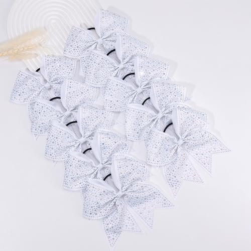 Cheerleader Hair Bows Set - Black Glitter Rhinestone Cheerleading Hair Accessories, 10 Pack, 7-inch