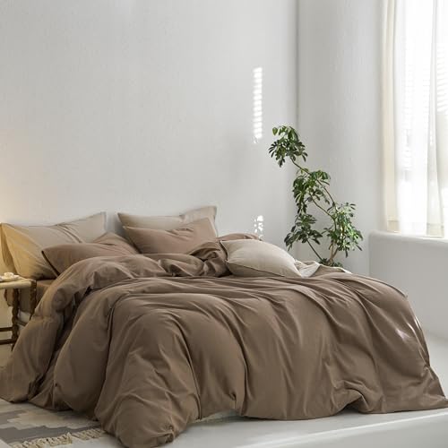 MooMee King Duvet Cover Set - Bombay Brown Twill 100% Washed Cotton, No Comforter