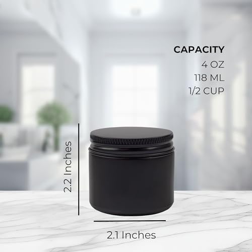 Black Coated Glass Cosmetic Jars 4oz Pack of 12 with Black Metal Lids