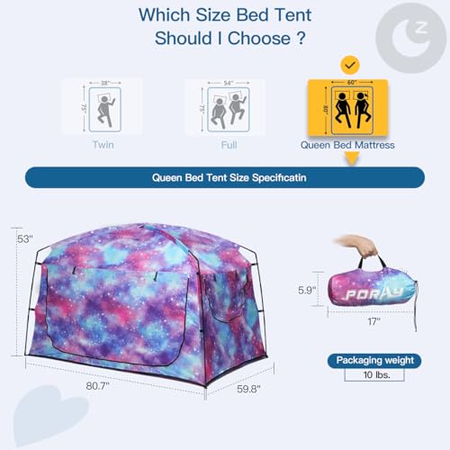Porayhut Unicorn Queen Bed Tent for Kids & Adults, Blackout Privacy Canopy