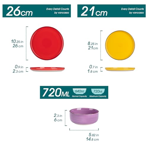 Multicolor 18-Piece Dinnerware Set for 6 - Stoneware Plates & Bowls, Dishwasher & Microwave Safe