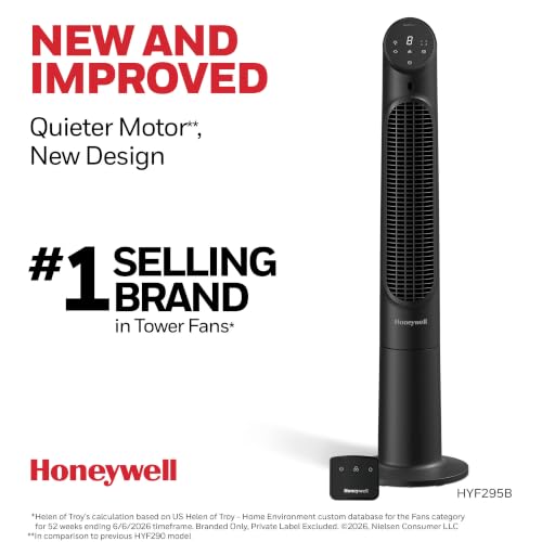 Honeywell QuietSet Black Oscillating Tower Fan with Remote, 8 Speeds, HYF295B