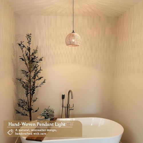 AyshwillDec 8.7" Natural Wicker Pendant Light 2-Pack Boho Rattan Chandelier for Kitchen & Dining