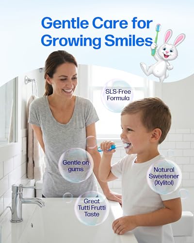 Kids Fluoride Toothpaste with Natural Enzymes & Free Kid's Toothbrush - Tutti Frutti Flavor