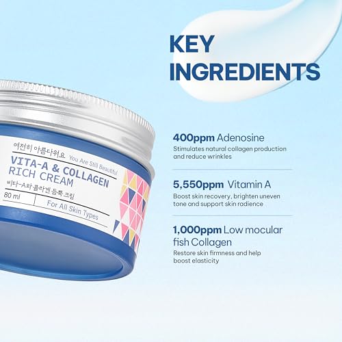 Millford Vitamin A Collagen Face Cream 80ml Anti-Aging Moisturizer with Marine Collagen