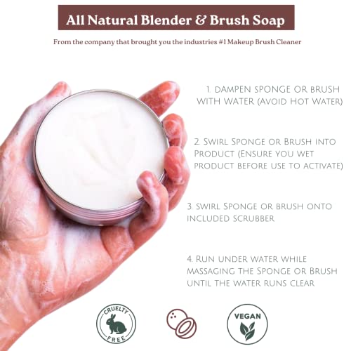 CINEMA SECRETS All Natural Vegan Brush Soap & Blender Bundle, coconut oil based, scrubber included.