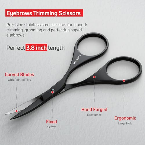 Suvorna 4.5-Inch Beard & Mustache Scissors with Straight Razor - Black, Grooming Kit