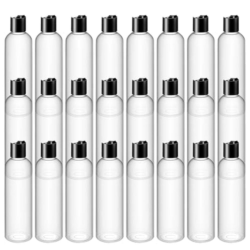 24 Pcs Refillable Shampoo Travel Bottles Travel Squeeze Bottle 8 oz Plastic Bottles with Black Disc Cap Clear Squeeze Containers for Toiletries Shampoo Lotion Body Soap Cream