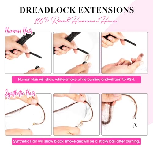 HDJGVUEH Human Hair Loc Extensions 6 Inch 30 Strands Handmade Dreadlocks (1B)