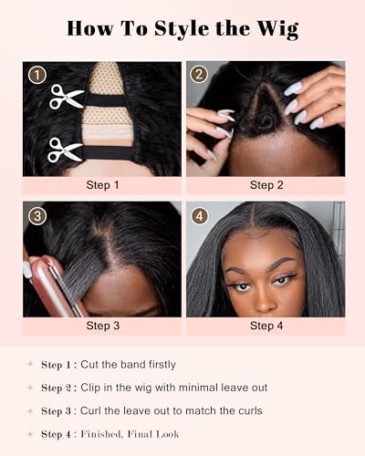Cemuto 24 Inch Afro Curly Wig V-Part Natural Black with Bouncy Ends - No Glue Needed