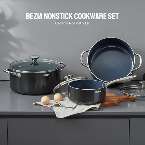 Nonstick Induction Stock Pot Set with Lids - 6-Piece Kitchen Cookware