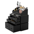 Makeup Organizer 3 Pieces with 6 Drawers - Black, 3 Layer Cosmetic Storage