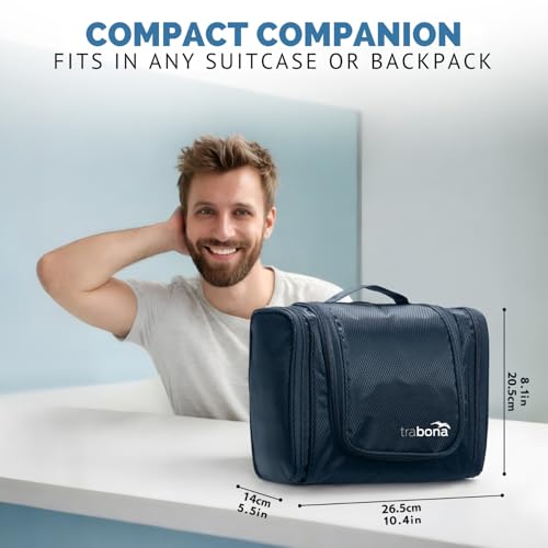 Travel Toiletry Bag for Women and Men - Navy Blue | Spacious & Waterproof
