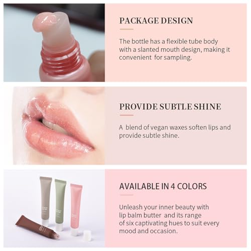 4 Colors Butter Lip Balm Lip Tint Hydrating Lip Gloss, High Shine Nude Color Hydrating Finish Lip Glow Oil (4 Flavors)