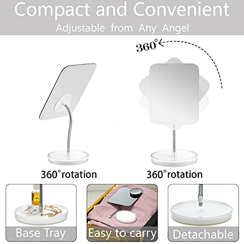 Desk Makeup Mirror with Detachable 10x Magnification,360¡Æ Rotation Flexible Gooseneck Mirror with Stand,Tabletop Cosmetic Mirror,Good for Shower Shaving Traveling-Rectangle