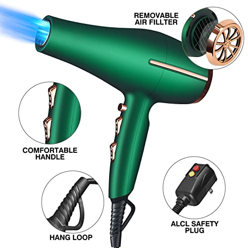 ARDIRO Green 2000W Ionic Hair Dryer - Professional Salon Blow Dryer with Diffuser & Low Noise