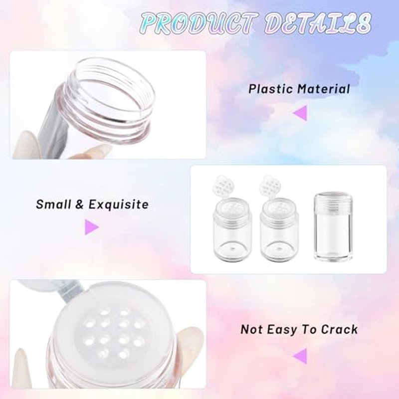 20 Pcs 10g Loose Powder Jar Plastic Refillable Face Powder Case Transparent Travel Cosmetic Container with Sifter - Clear Lid