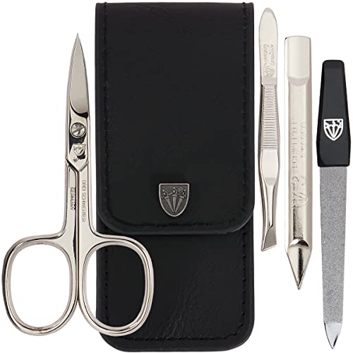 Black 3-Piece Manicure Pedicure Grooming Kit in Leather Case - Made in Solingen