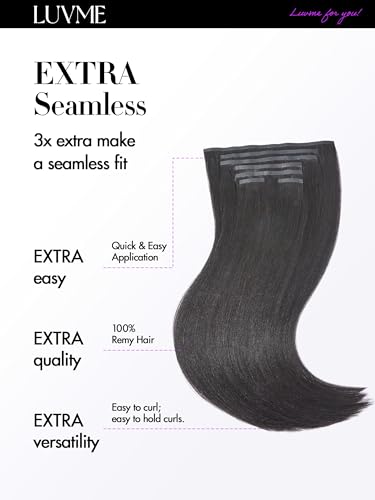 LUVME Seamless Yaki Straight Clip-In Hair Extensions 16 Inch 110g #1B Natural Black
