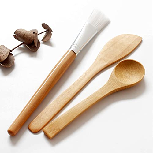 Face Mask Mixing Bowl and Brush Set, 7 in 1 Bamboo Facial Mask Tool Kits - Mask Bowl, Spatula, Spoon, Silicone Brush Yellow