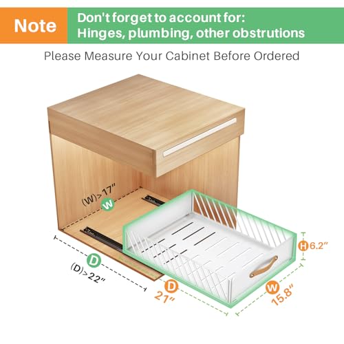 Pull Out Cabinet Organizer 15.8W x 21D x 6.2H Inches White - Heavy Duty Slide Out Shelves with Handle, Nano Film, No Drill Needed (1 Pack)