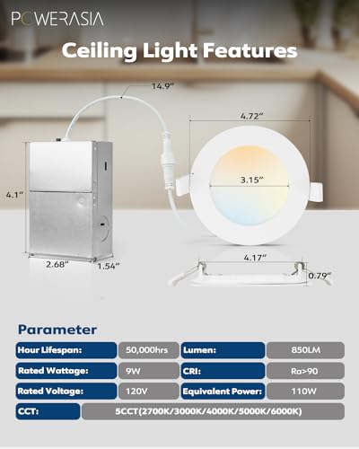 20 Pack 4 Inch LED Recessed Lighting Canless Wafer - Dimmable 5CCT White