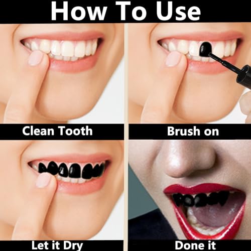 Go Ho Makeup Tooth SFX Black Paint,Temporary Black Teeth Paint,Safe,Quick Dry&Realistic,Perfect for Cosplay,Theater,Halloween Clown Skeleton Zombie Vampire Costume Makeup,5 ml